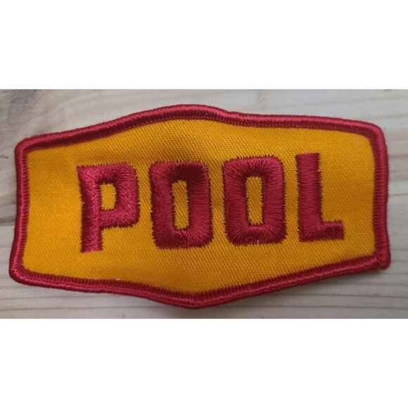 Vintage Style "POOL" Embroidered Patch Yellow Red Badge for Jacket, Backpack - Picture 1 of 2